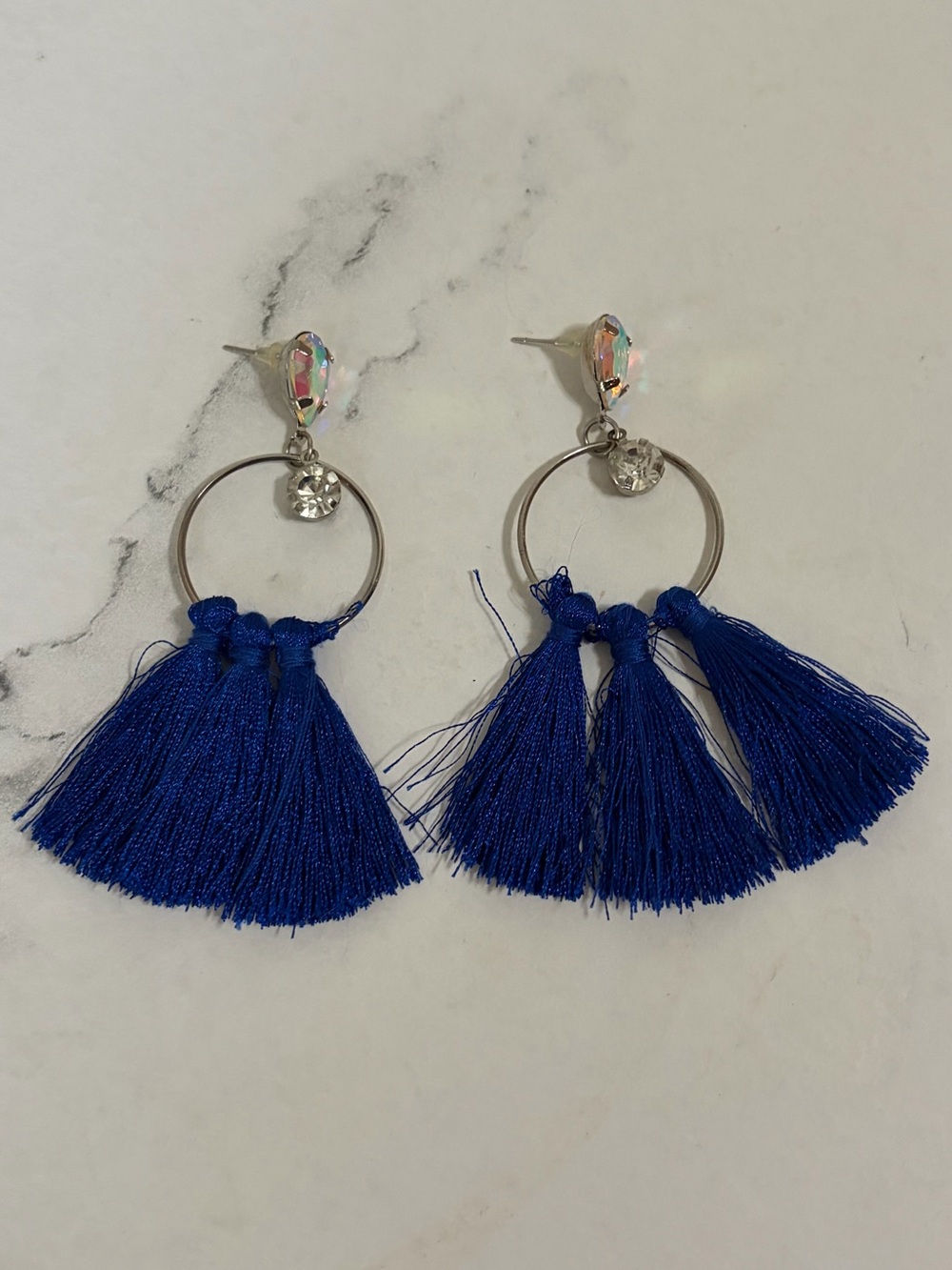 🦄 Blue Tassel and Rhinestone Earrings
